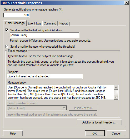 Figure 3: E-mail notifications in Windows Server