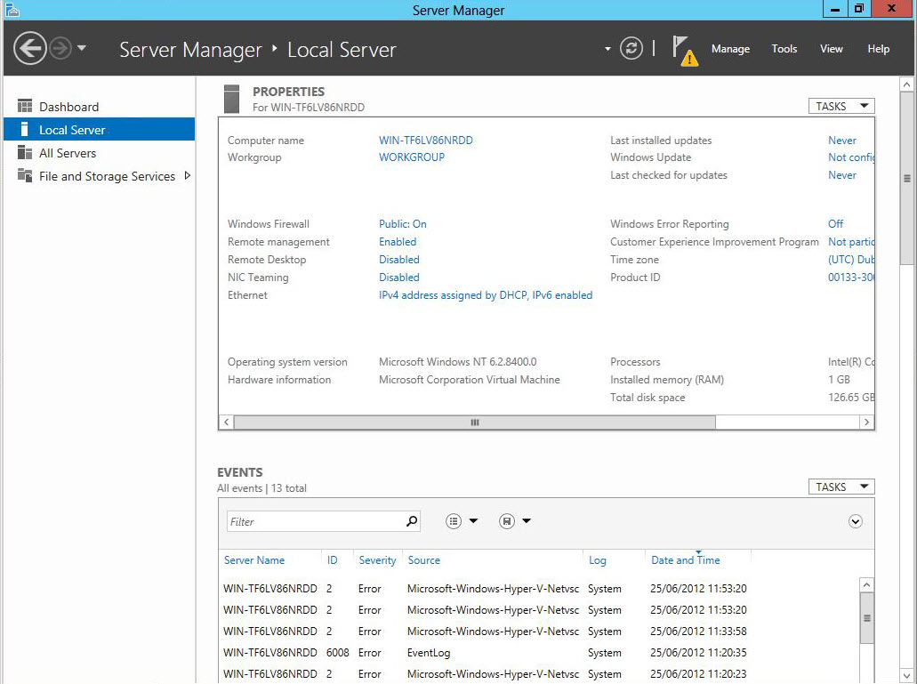 Server Manager in Server Core 2012