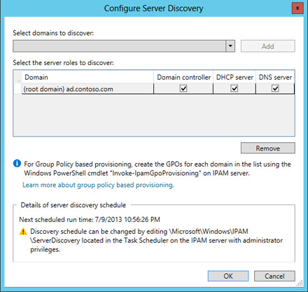 IP address management configure server discovery Windows Server 2012