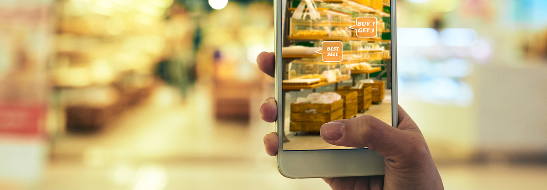 Woman using augmented reality on a smartphone in a retail store 