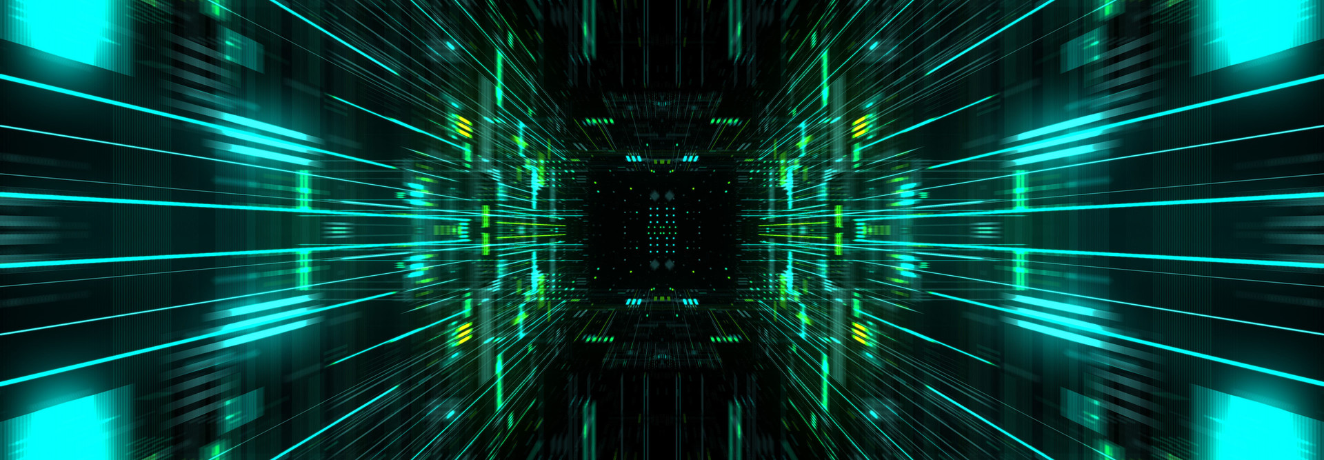 Abstract futuristic sci fi warp tunnel with particle grid.