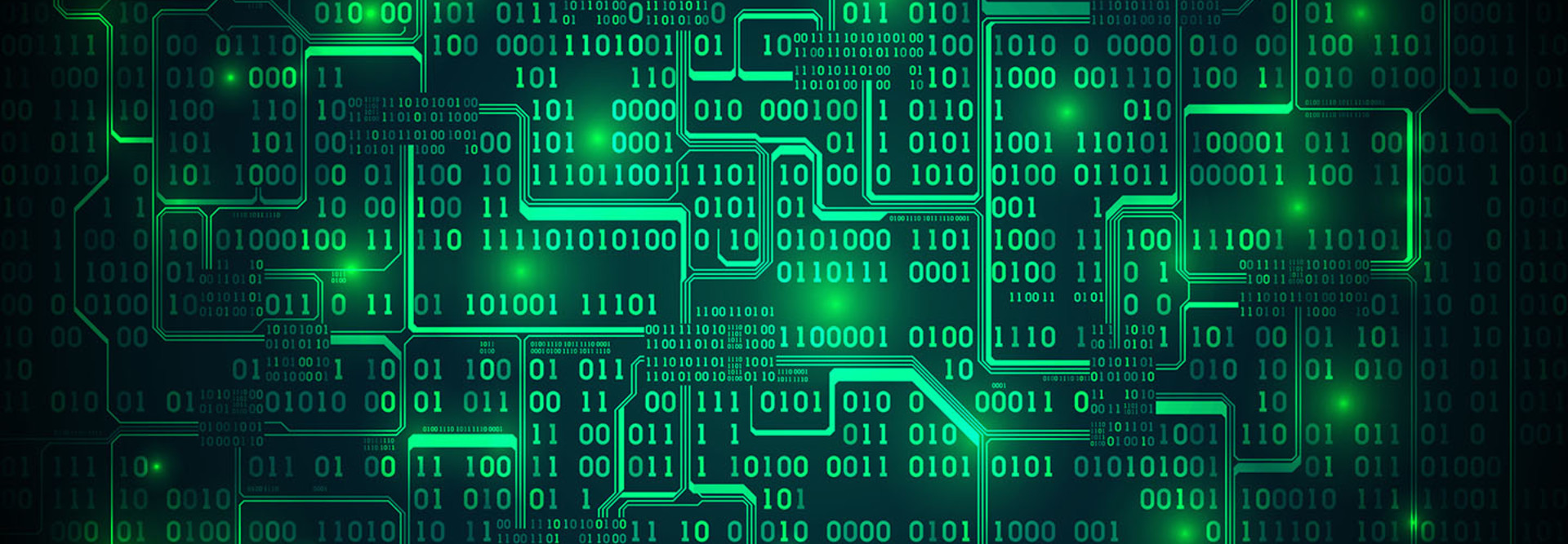 Abstract futuristic electronic circuit board with binary code, matrix background with digits, stars, well organized layers