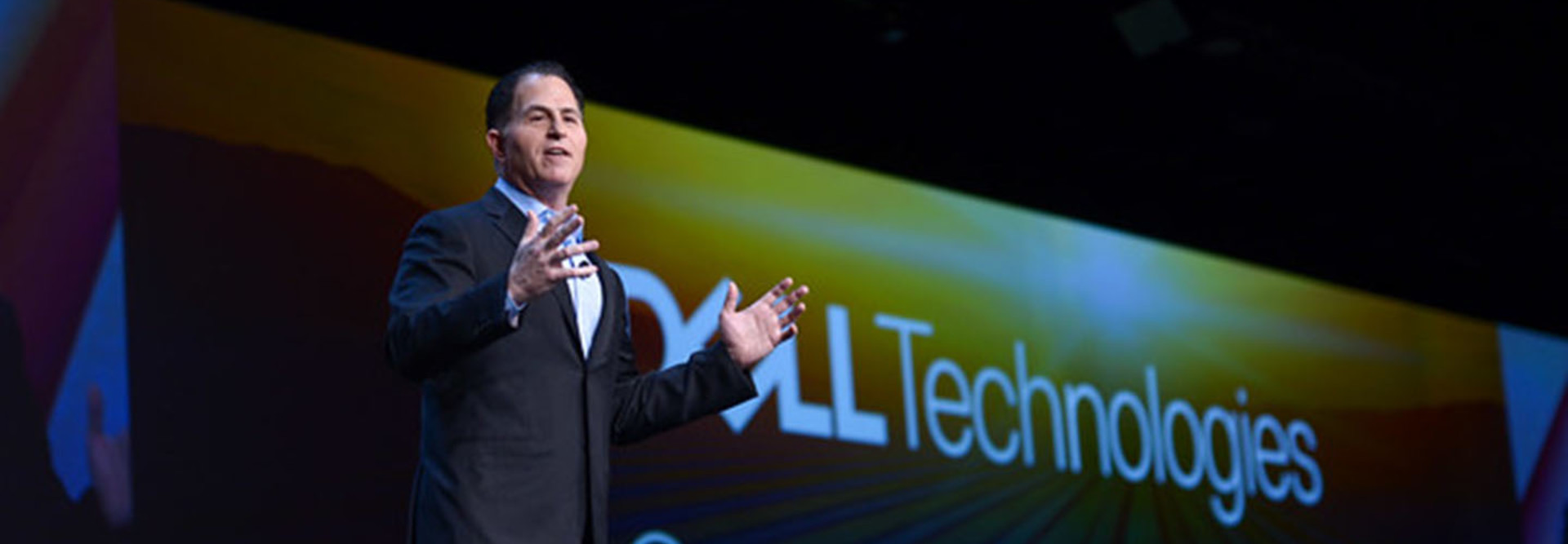 Michael Dell speaking at Dell Technologies World 2019.