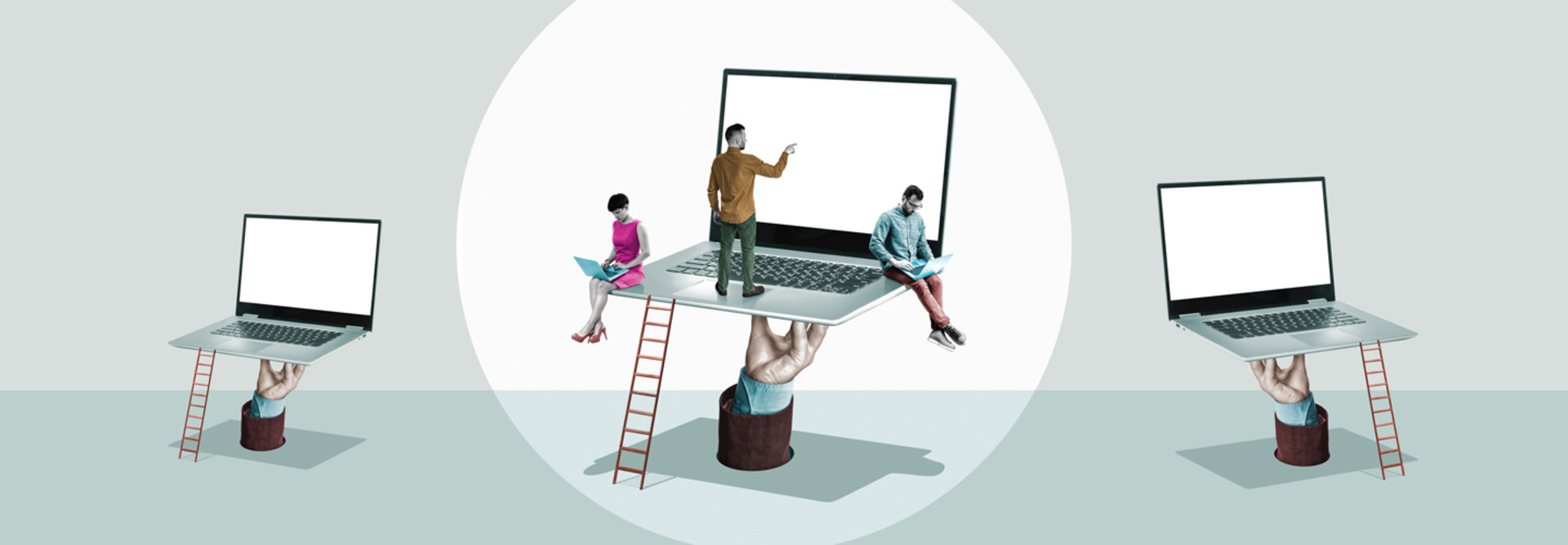 Conceptual look at people working on devices