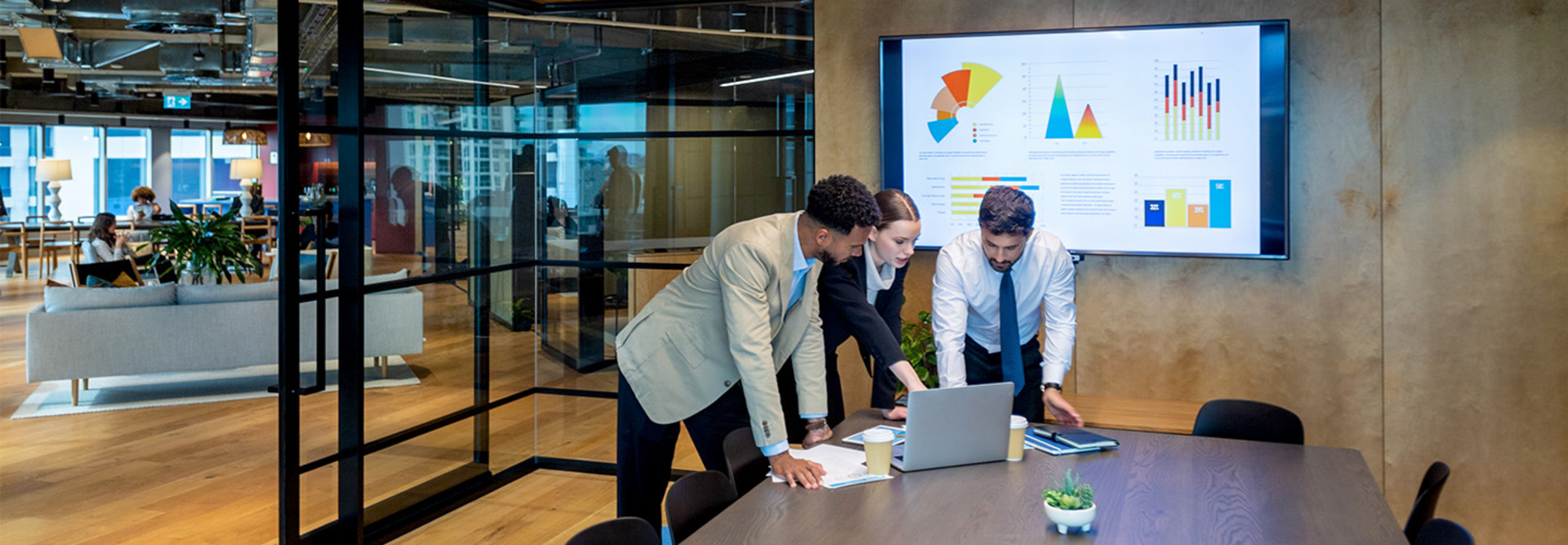 Business people working in a modern office board room