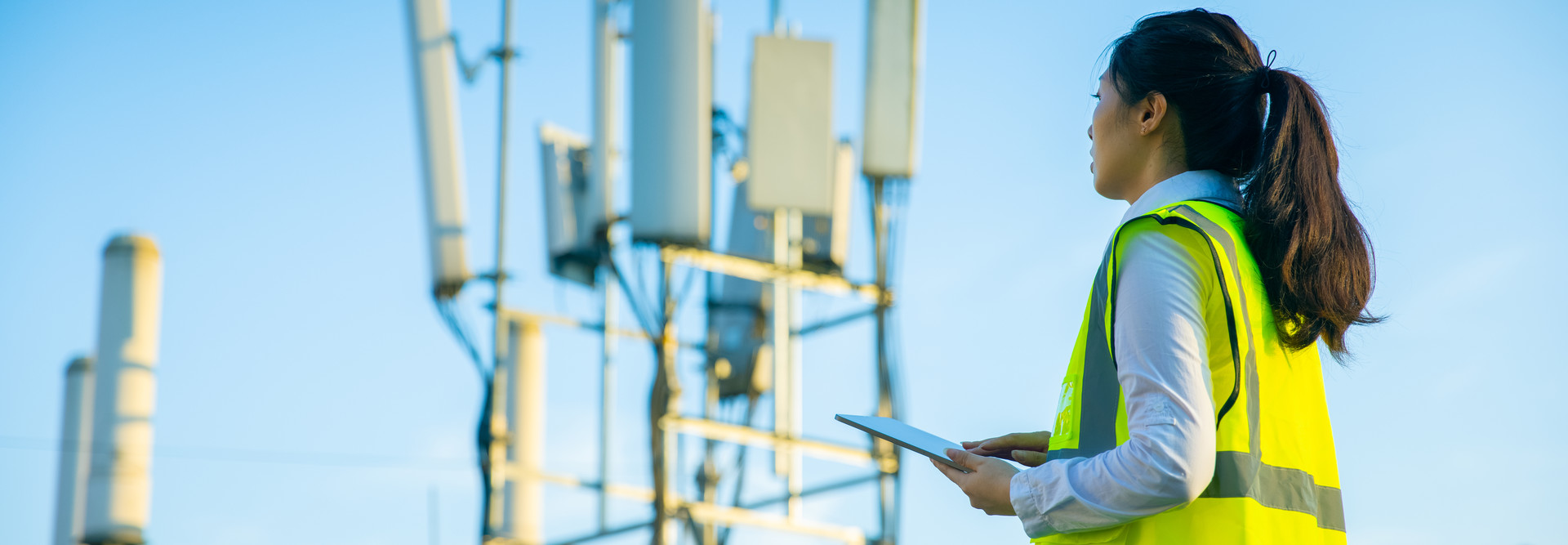 Engineer working at a telecommunications tower