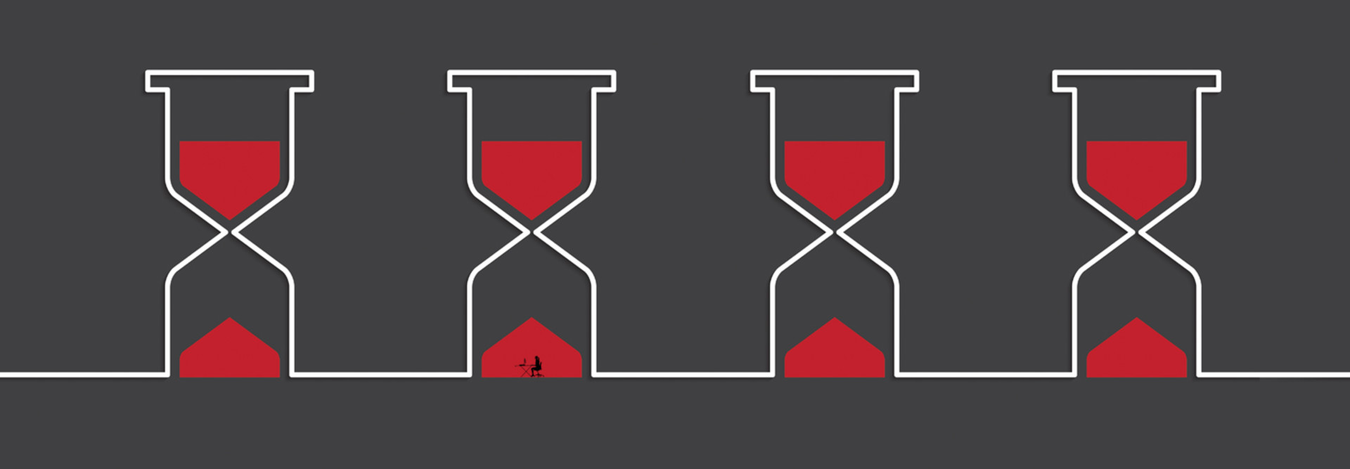 illustration of desk worker inside of an hourglass.