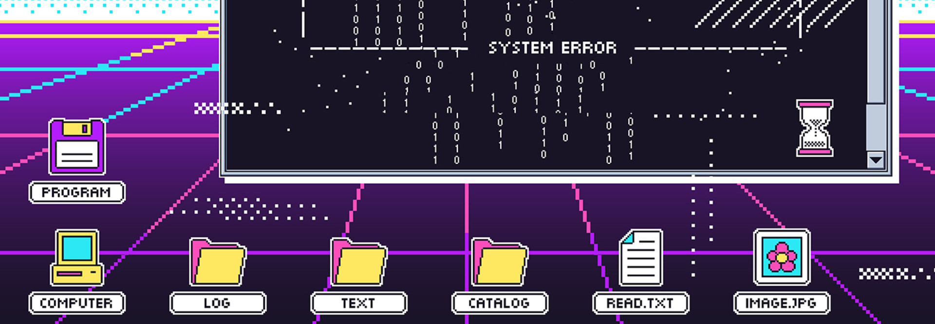 Retro terminal or old computer screen, virtual hack attack and program glitch system error