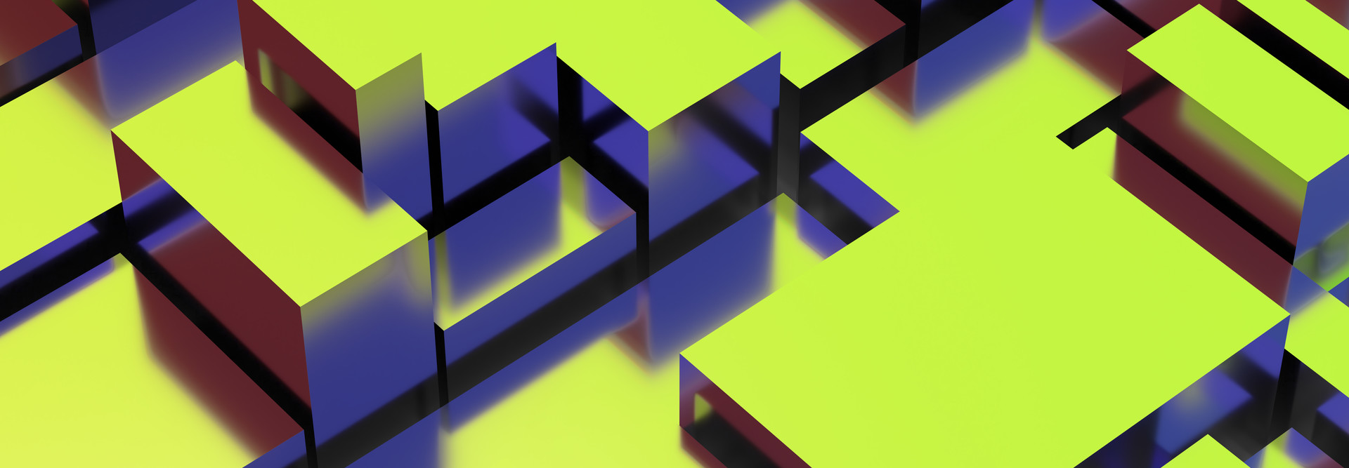 Geometric yellow cubes on blue background