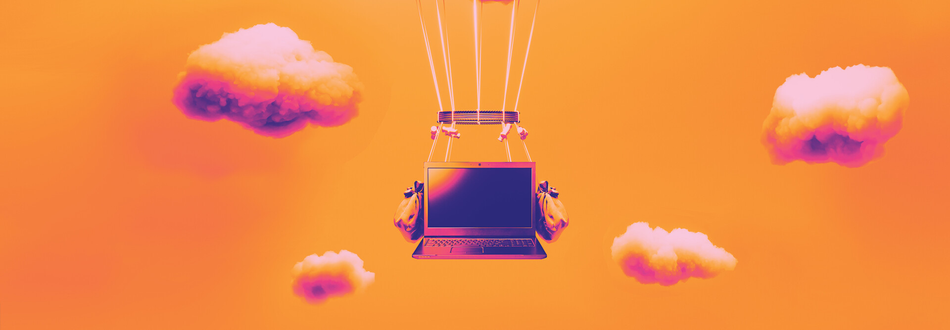 Abstract image of networking with a laptop in the clouds