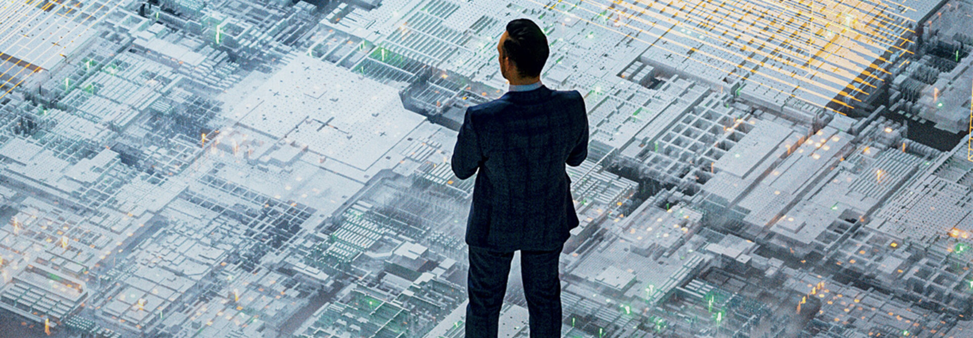 Businessman in a quantum computing environment