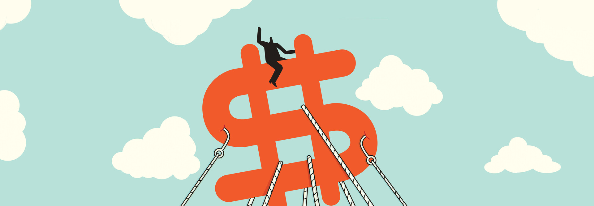 Abstract image of a dollar sign suspended in the clouds