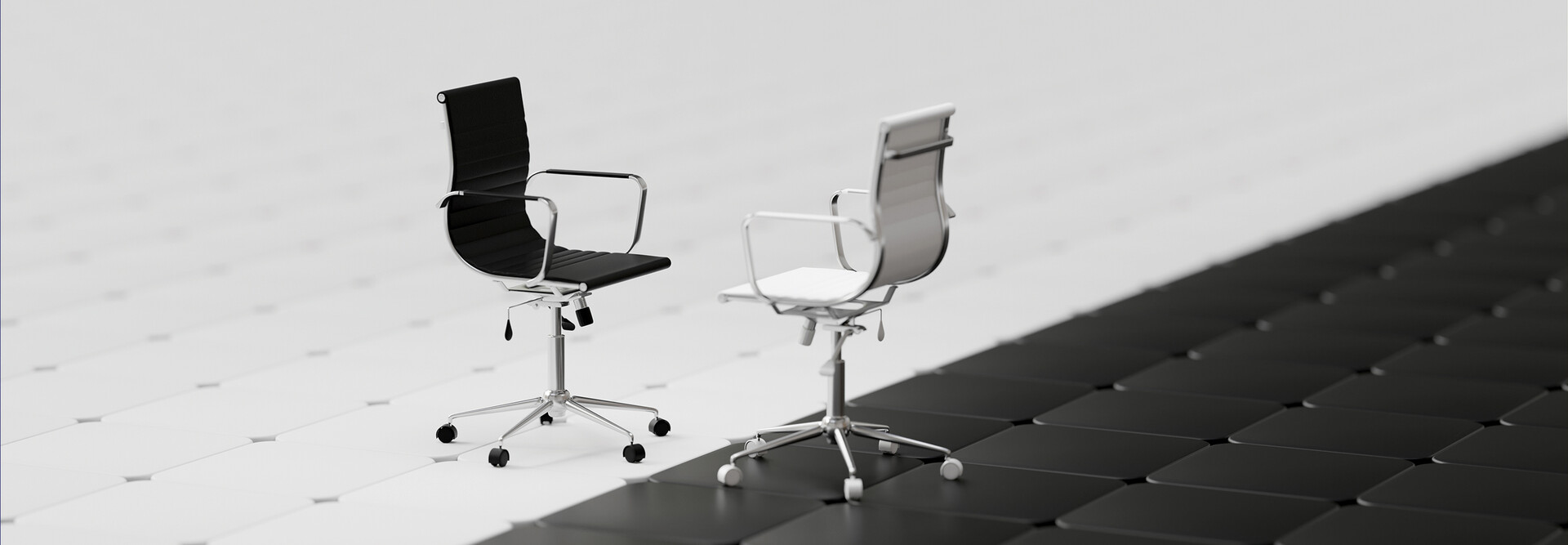 Two office chairs black and white