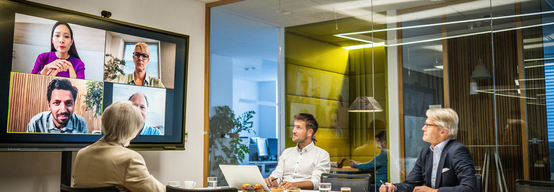 People in a hybrid workspace