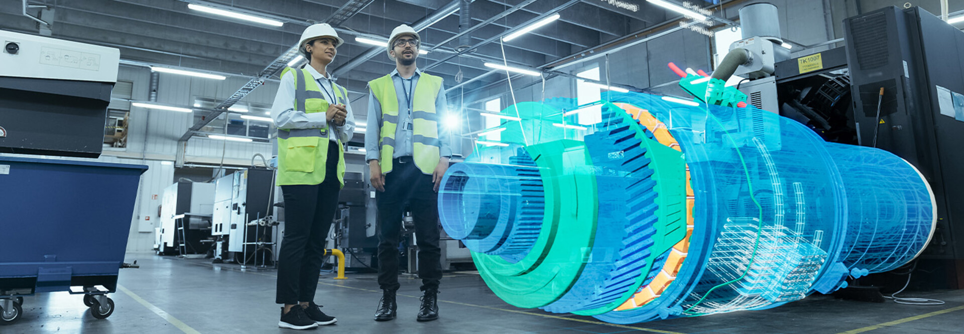 Utility workers observing virtual schematic