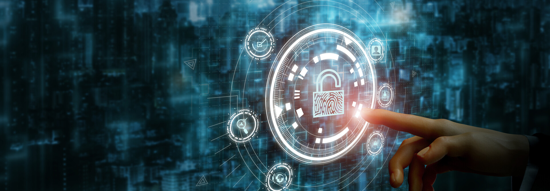 Lock surrounded by icons