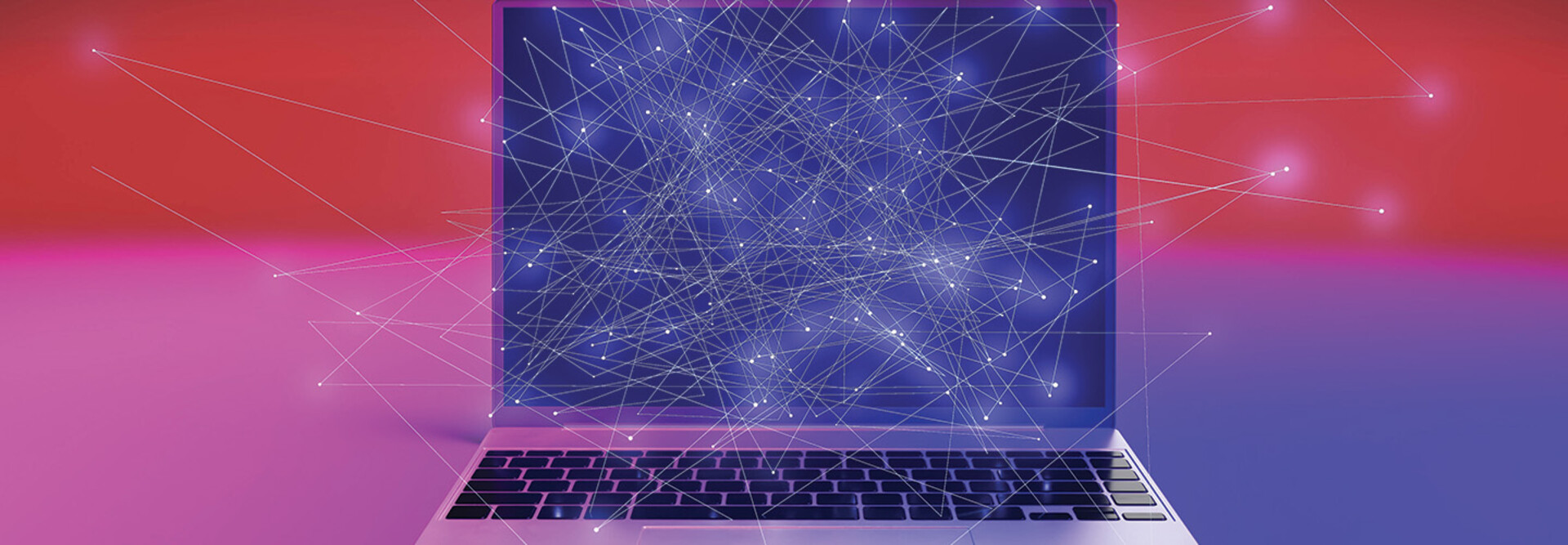 laptop with abstract networking connection points