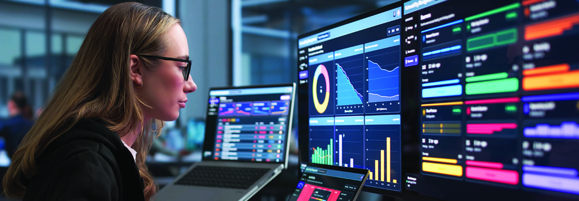 Woman Monitoring Cybersecurity Threats