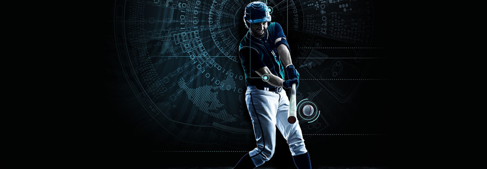 Baseball player swinging a baseball bat with digital trails behind the bat 