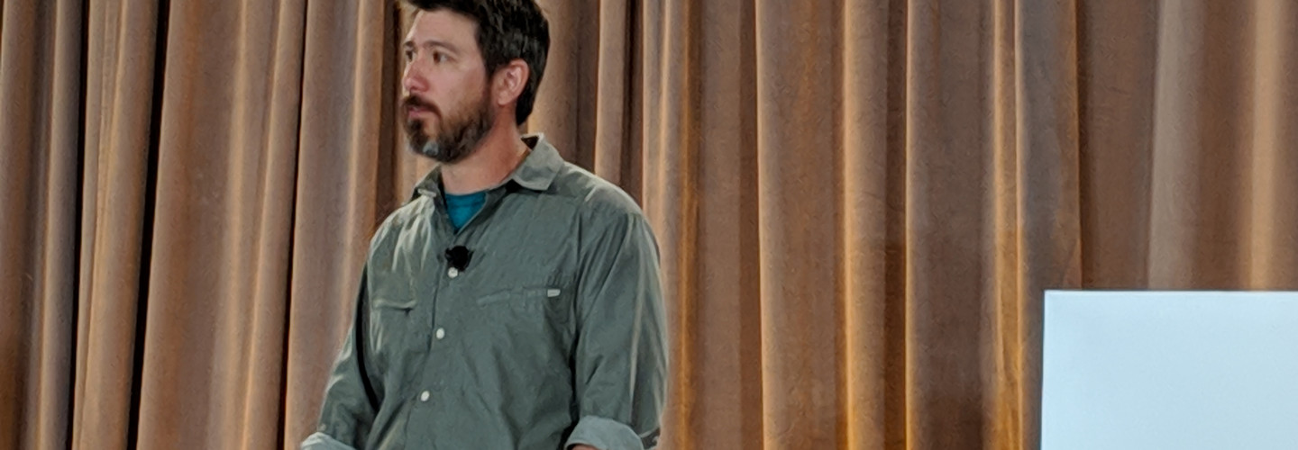 Brett Uyeshiro, Pandora’s vice president of platform services, speaking at Google Cloud Next ’19