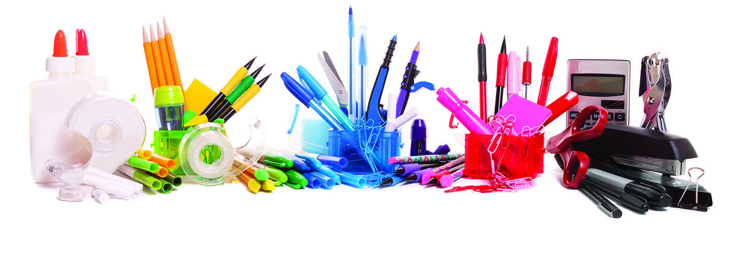 school supplies sorted by color