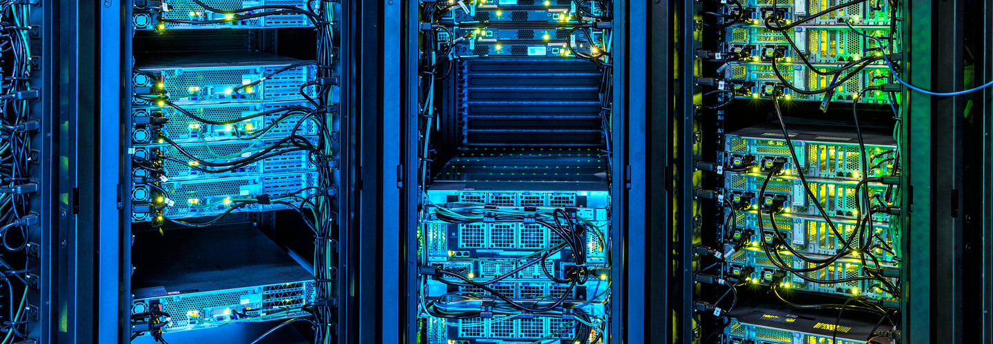 Illuminated Servers in Server Room