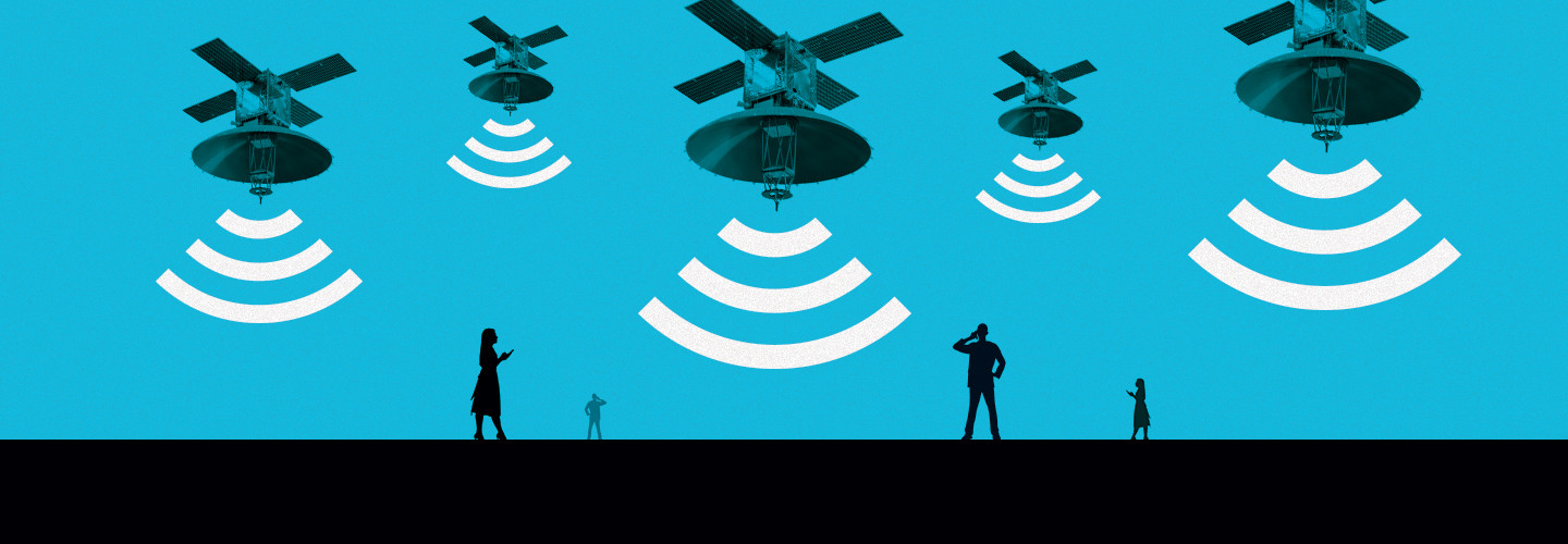 illustration of wireless signals and satellites