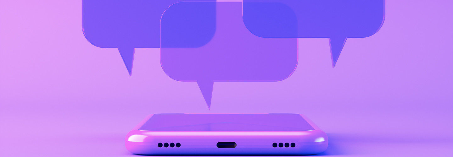Chat speech bubble on smart phone screen