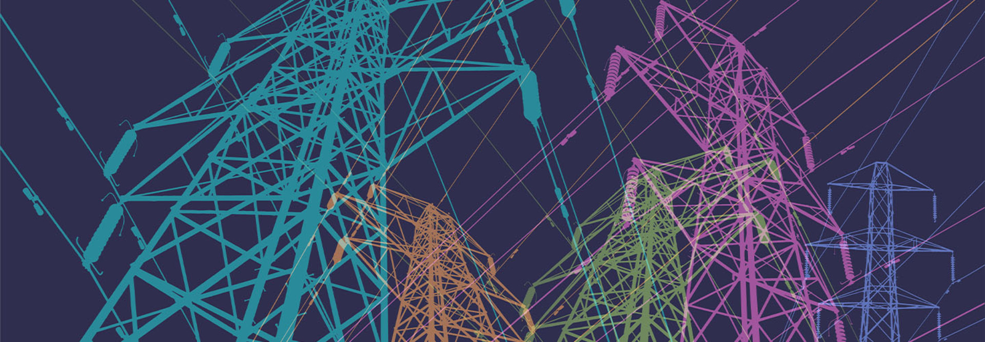 Colorful overlapping silhouettes of Electricity Pylons