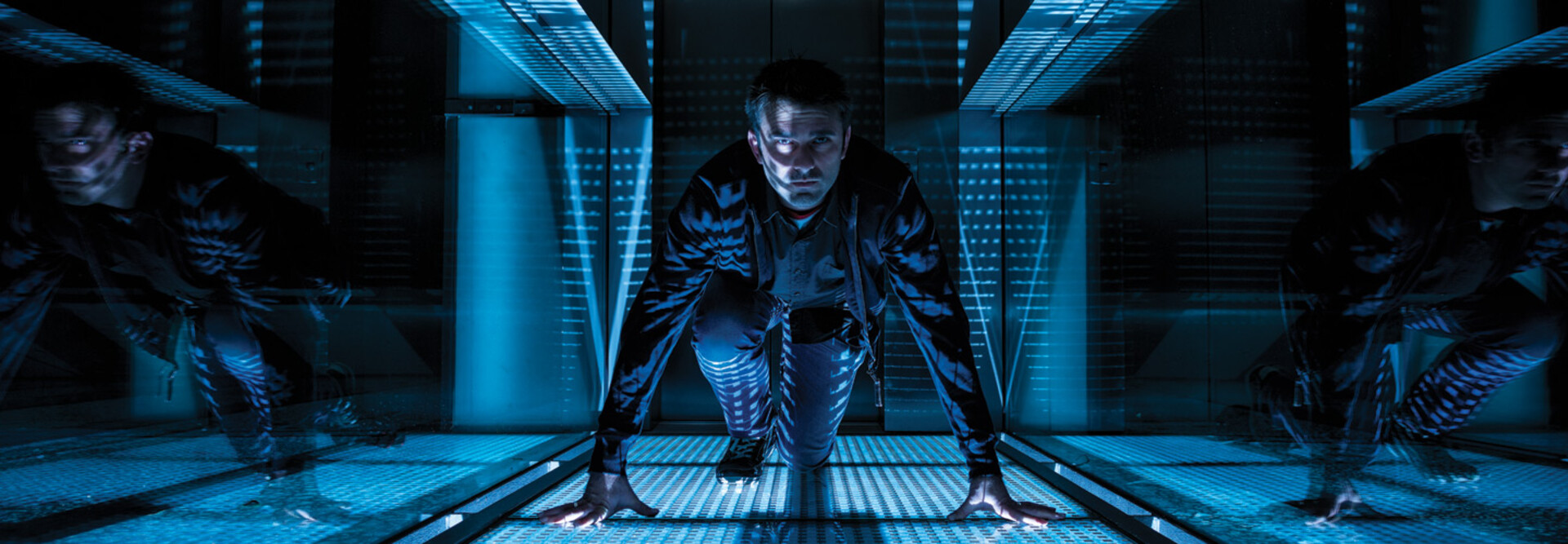 Person scaling hallway
