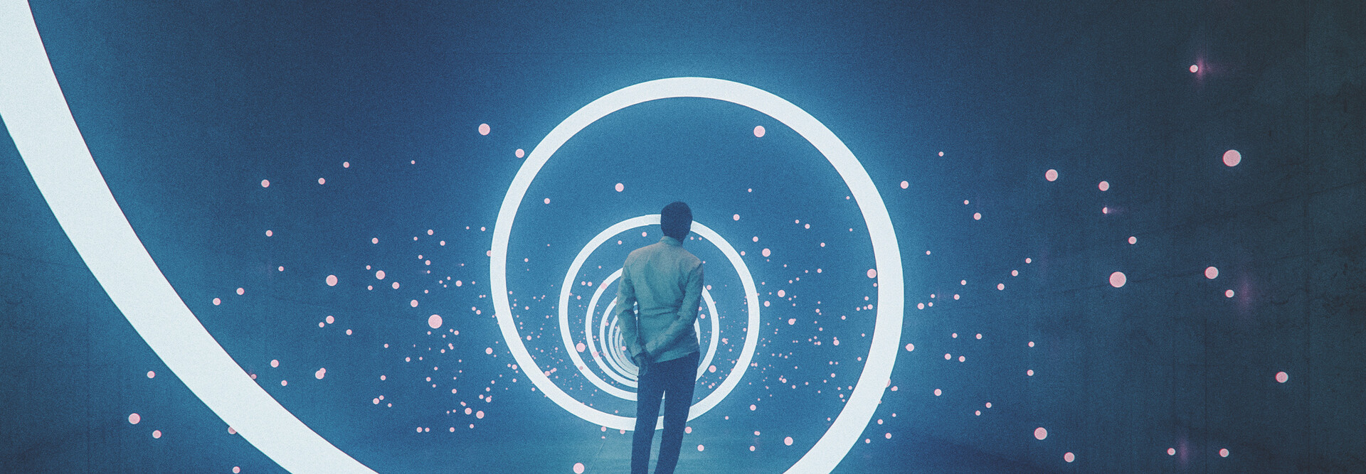Abstract image of a man looking into his IT environment 