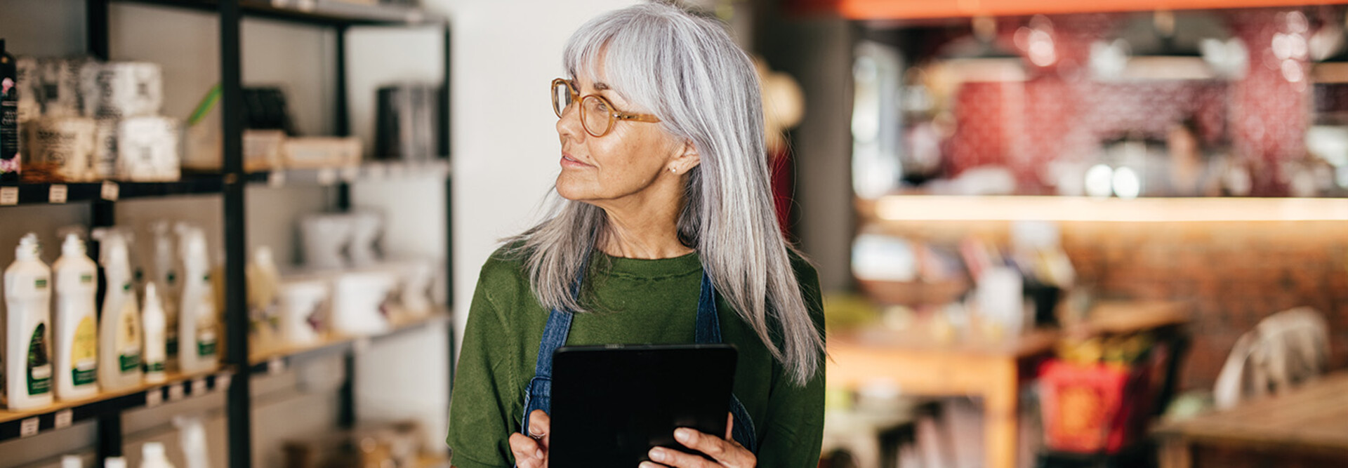 small business owner on tablet