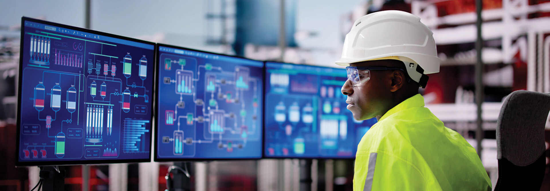 E&U worker looks at data