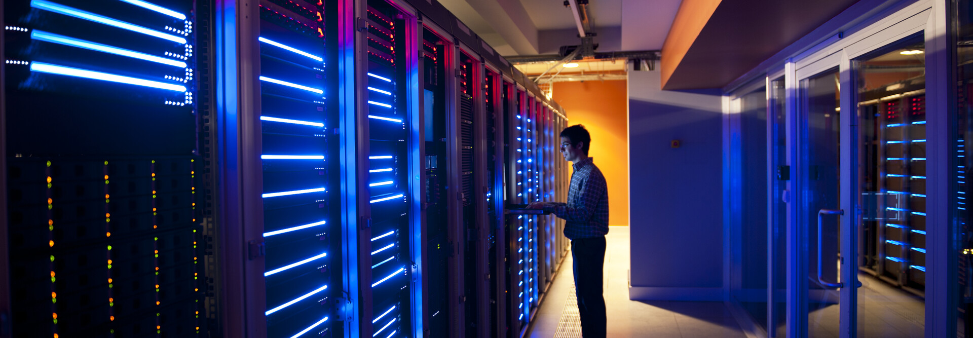Modern interior of server room in datacenter