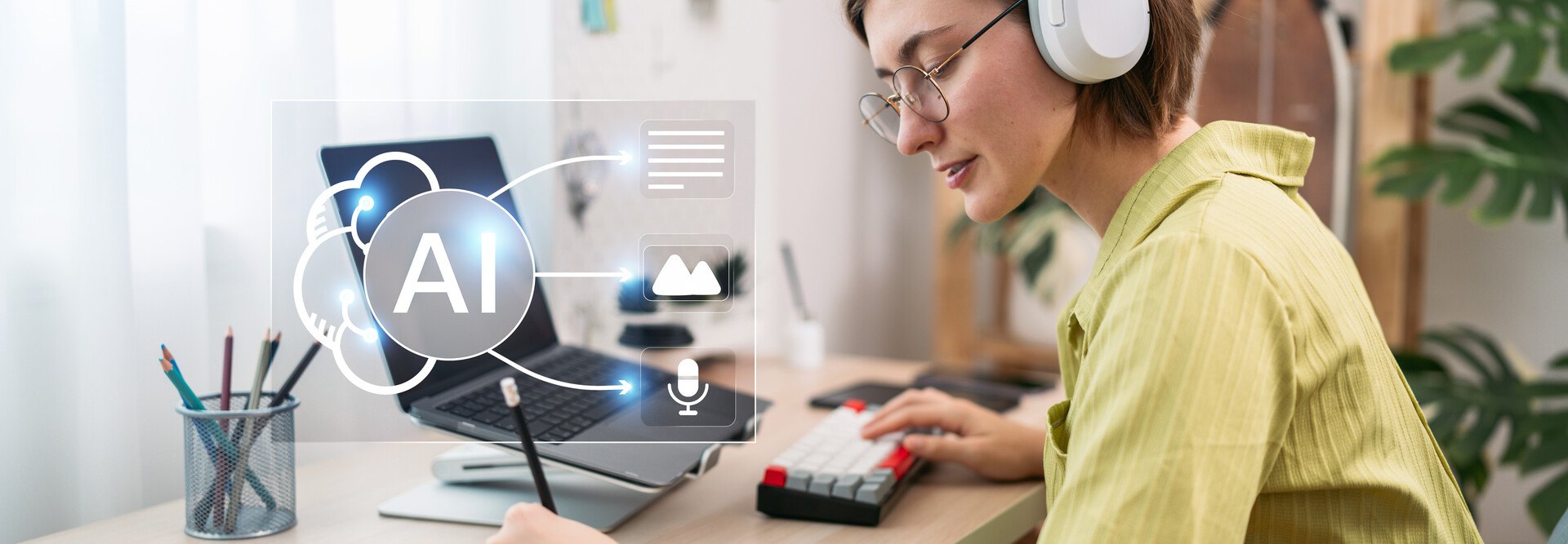 Small business owner using AI