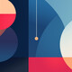 Background with various flat circles on geometric background