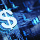 Digital dollar sign against tech backdrop