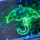 Umbrella on abstract technological background