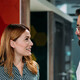 Co-workers talking in the office