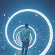 Abstract image of a man looking into his IT environment 