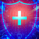 Shield with code in the background