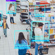 Cameras watching shoppers in a grocery store