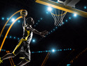 Futuristic basketball player dunking 