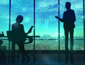 The illustration shows the silhouettes of the speaker holding the corporate presentation and listeners.