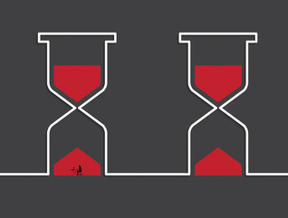 illustration of desk worker inside of an hourglass.