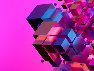 Abstract iridescent flying cubes