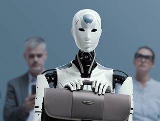 AI robot in a row of workers