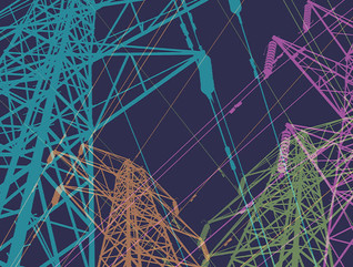 Colorful overlapping silhouettes of Electricity Pylons