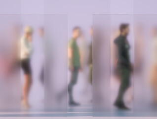 Abstract image of individuals walking 