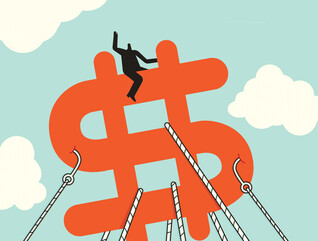 Abstract image of a dollar sign suspended in the clouds
